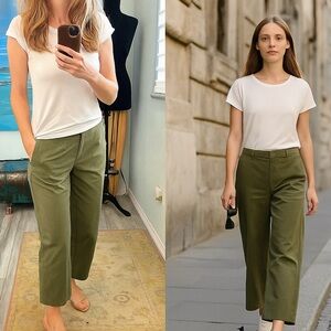 Oltre,Italy Olive Cotton Crop Pants,Made in Italy,EUC Wardrobe Essential, Size 6